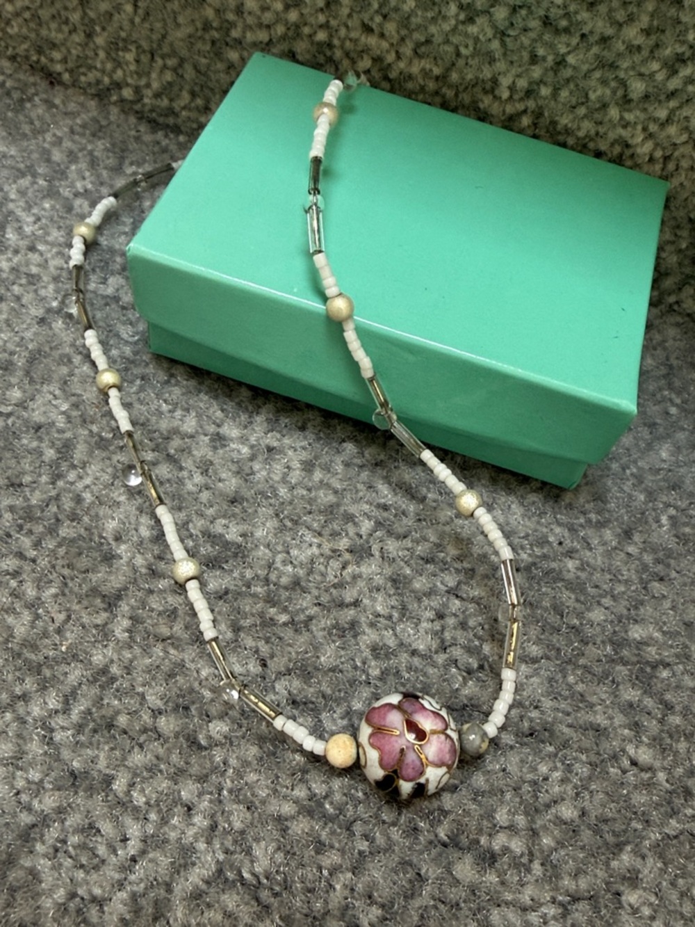Beaded Cloisonné Pendant Necklace & Box